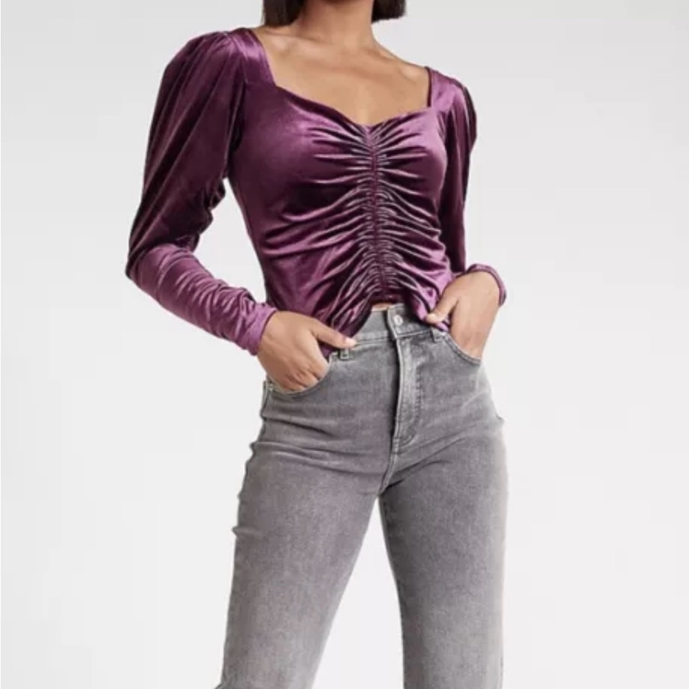 Express Purple Ruched Fitted Blouse